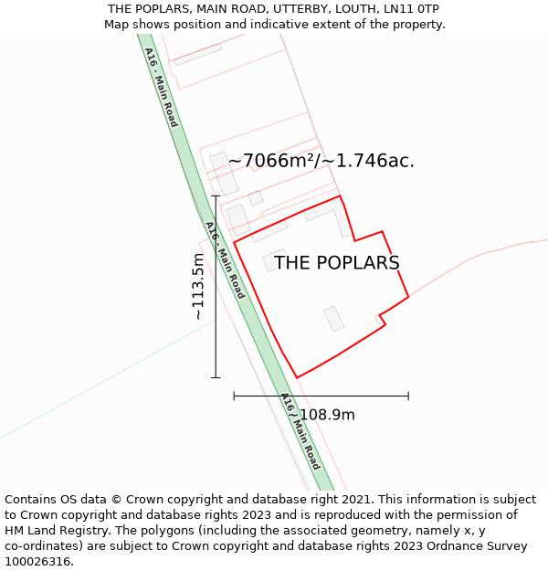 THE POPLARS, MAIN ROAD, UTTERBY, LOUTH, LN11 0TP: Plot and title map