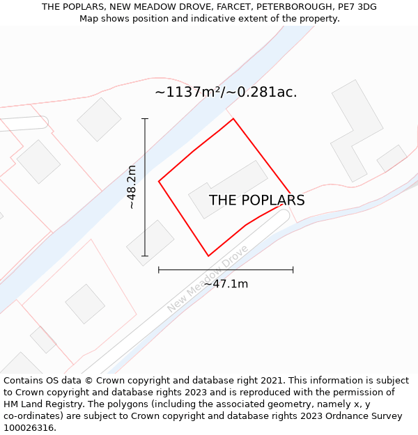 THE POPLARS, NEW MEADOW DROVE, FARCET, PETERBOROUGH, PE7 3DG: Plot and title map