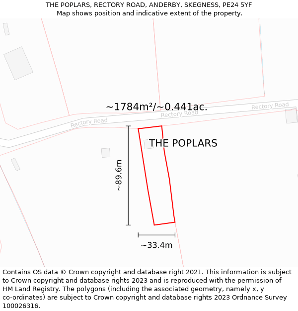 THE POPLARS, RECTORY ROAD, ANDERBY, SKEGNESS, PE24 5YF: Plot and title map