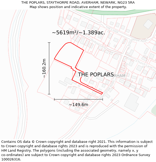 THE POPLARS, STAYTHORPE ROAD, AVERHAM, NEWARK, NG23 5RA: Plot and title map