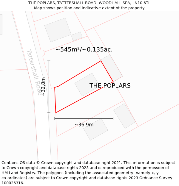 THE POPLARS, TATTERSHALL ROAD, WOODHALL SPA, LN10 6TL: Plot and title map