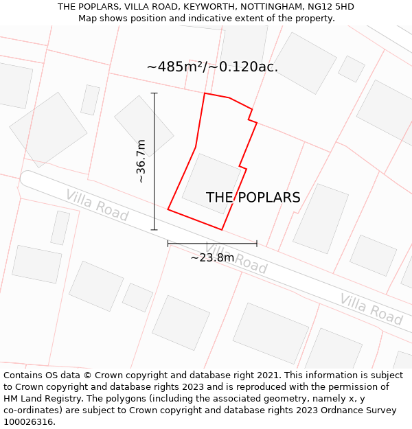 THE POPLARS, VILLA ROAD, KEYWORTH, NOTTINGHAM, NG12 5HD: Plot and title map