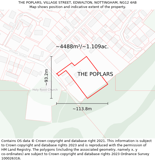 THE POPLARS, VILLAGE STREET, EDWALTON, NOTTINGHAM, NG12 4AB: Plot and title map