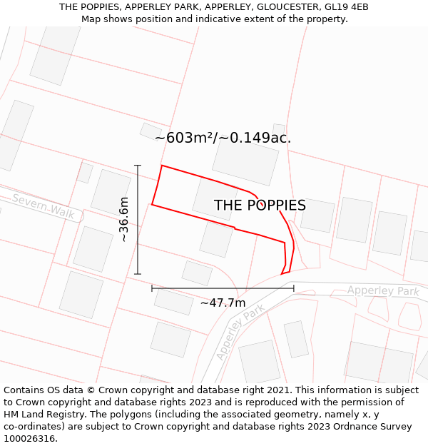 THE POPPIES, APPERLEY PARK, APPERLEY, GLOUCESTER, GL19 4EB: Plot and title map