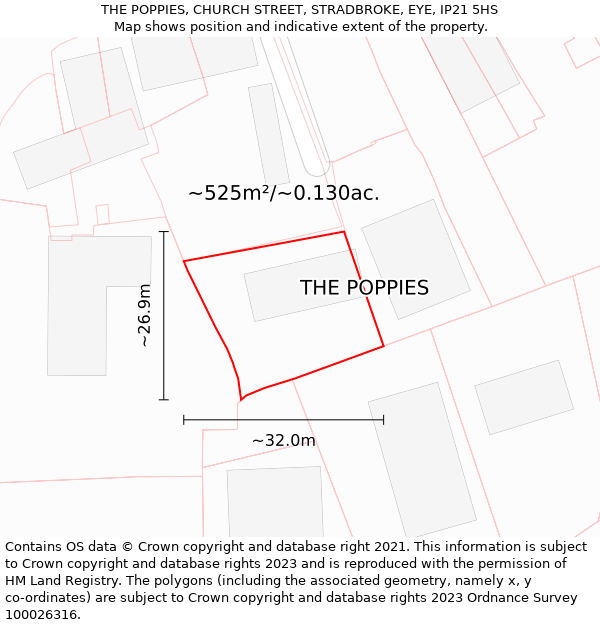 THE POPPIES, CHURCH STREET, STRADBROKE, EYE, IP21 5HS: Plot and title map