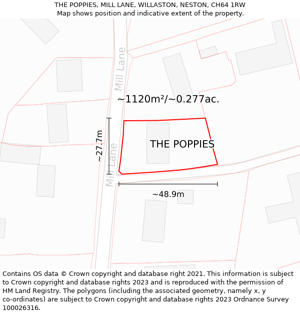 THE POPPIES, MILL LANE, WILLASTON, NESTON, CH64 1RW: Plot and title map