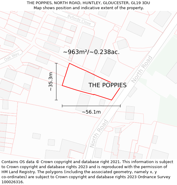 THE POPPIES, NORTH ROAD, HUNTLEY, GLOUCESTER, GL19 3DU: Plot and title map