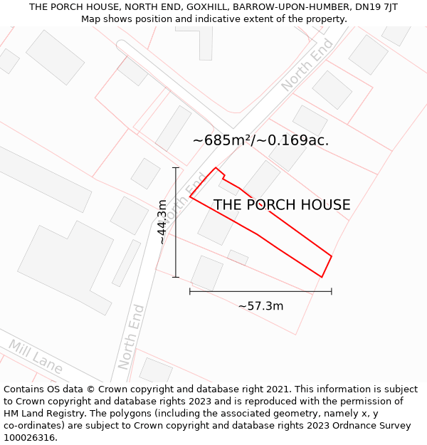 THE PORCH HOUSE, NORTH END, GOXHILL, BARROW-UPON-HUMBER, DN19 7JT: Plot and title map