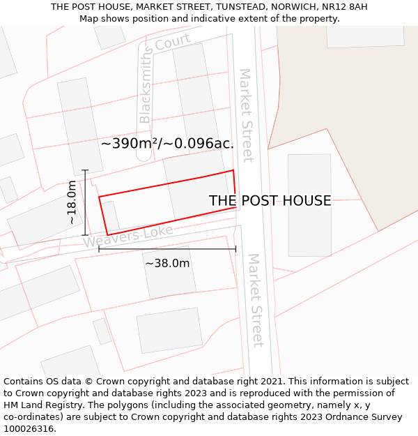 THE POST HOUSE, MARKET STREET, TUNSTEAD, NORWICH, NR12 8AH: Plot and title map