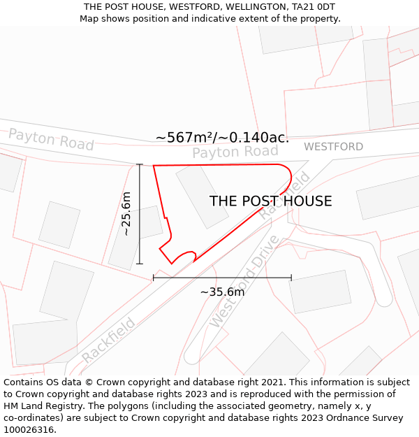 THE POST HOUSE, WESTFORD, WELLINGTON, TA21 0DT: Plot and title map