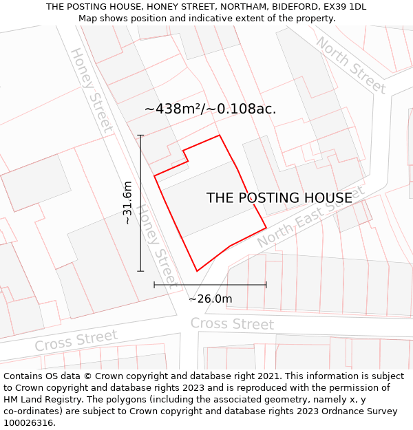 THE POSTING HOUSE, HONEY STREET, NORTHAM, BIDEFORD, EX39 1DL: Plot and title map