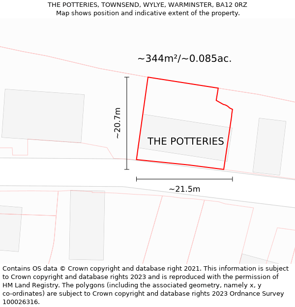 THE POTTERIES, TOWNSEND, WYLYE, WARMINSTER, BA12 0RZ: Plot and title map