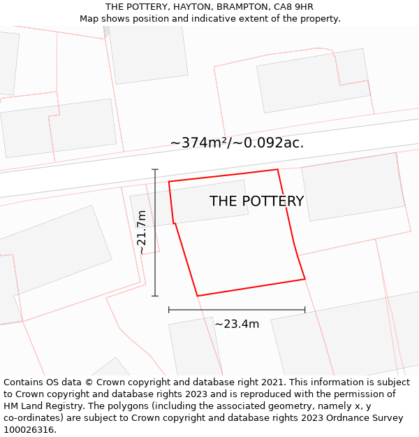 THE POTTERY, HAYTON, BRAMPTON, CA8 9HR: Plot and title map