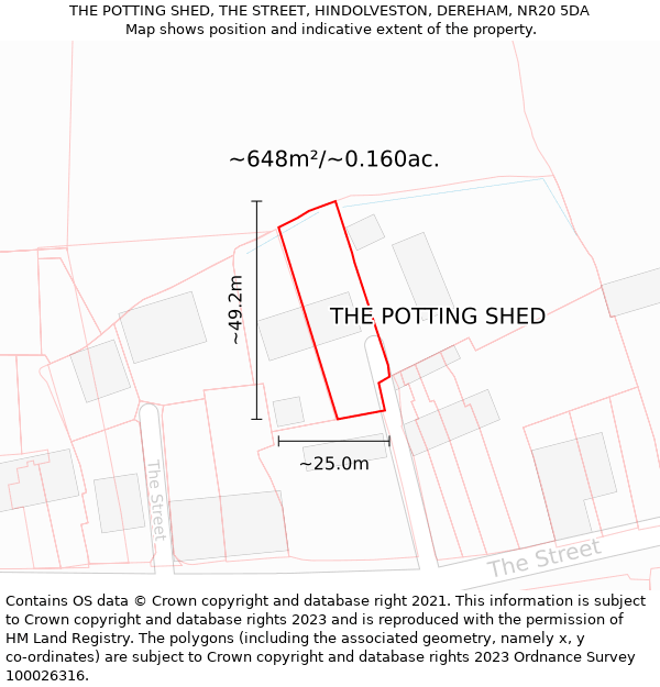 THE POTTING SHED, THE STREET, HINDOLVESTON, DEREHAM, NR20 5DA: Plot and title map