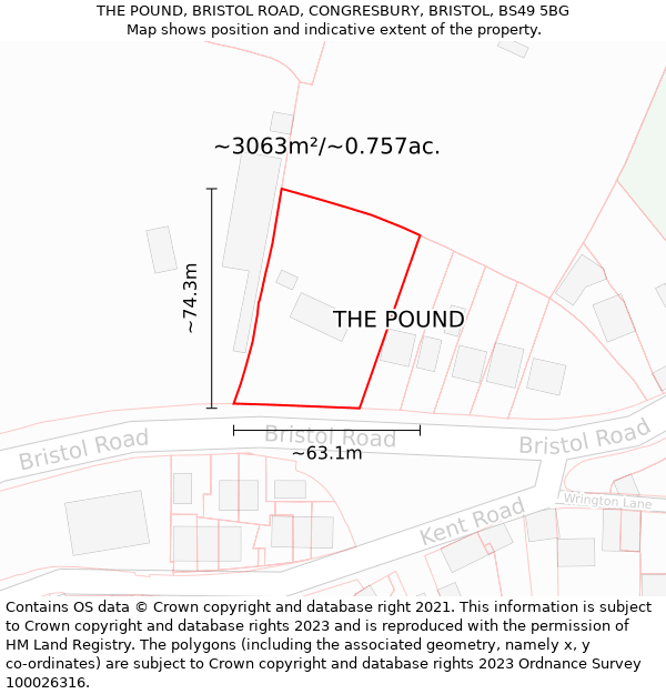 THE POUND, BRISTOL ROAD, CONGRESBURY, BRISTOL, BS49 5BG: Plot and title map