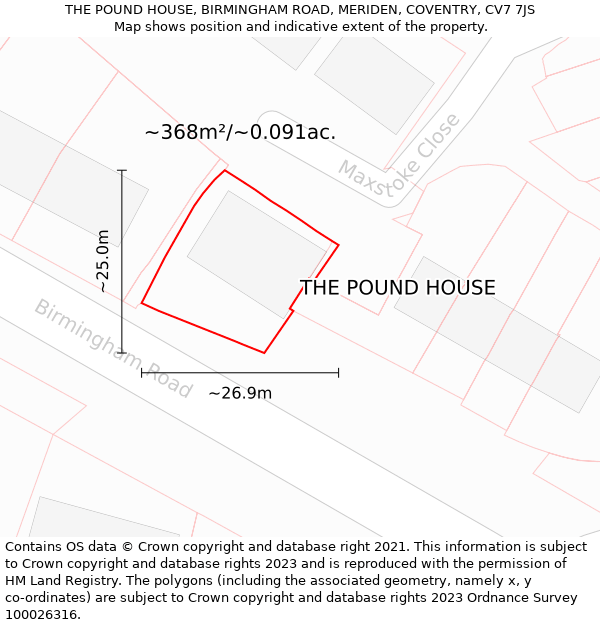 THE POUND HOUSE, BIRMINGHAM ROAD, MERIDEN, COVENTRY, CV7 7JS: Plot and title map