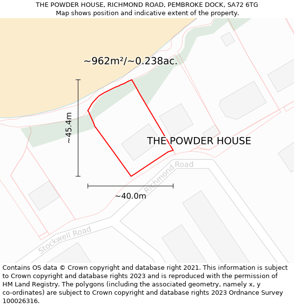THE POWDER HOUSE, RICHMOND ROAD, PEMBROKE DOCK, SA72 6TG: Plot and title map