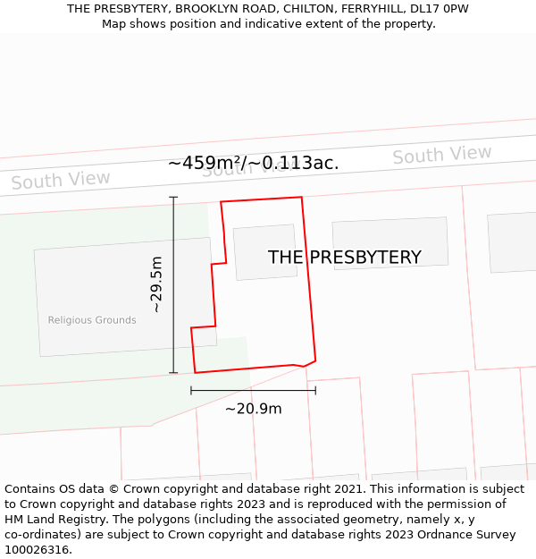 THE PRESBYTERY, BROOKLYN ROAD, CHILTON, FERRYHILL, DL17 0PW: Plot and title map