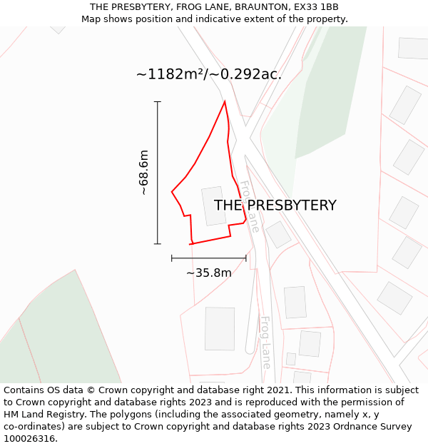THE PRESBYTERY, FROG LANE, BRAUNTON, EX33 1BB: Plot and title map