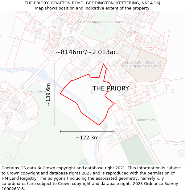 THE PRIORY, GRAFTON ROAD, GEDDINGTON, KETTERING, NN14 1AJ: Plot and title map
