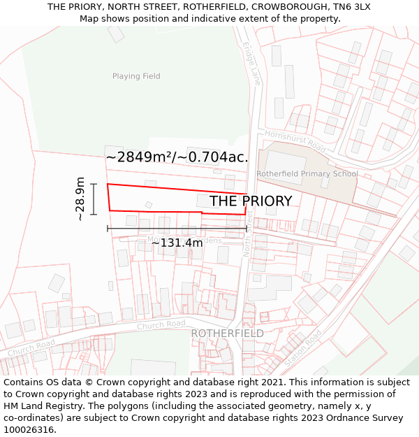THE PRIORY, NORTH STREET, ROTHERFIELD, CROWBOROUGH, TN6 3LX: Plot and title map