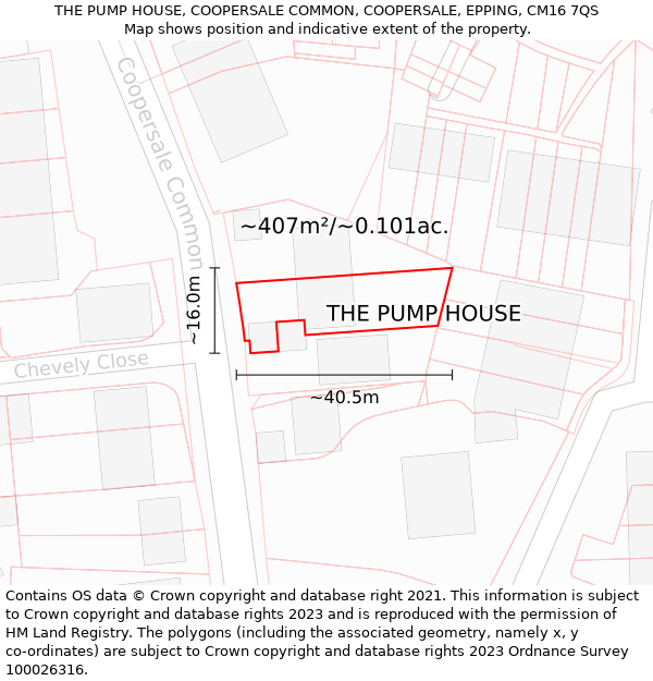 THE PUMP HOUSE, COOPERSALE COMMON, COOPERSALE, EPPING, CM16 7QS: Plot and title map