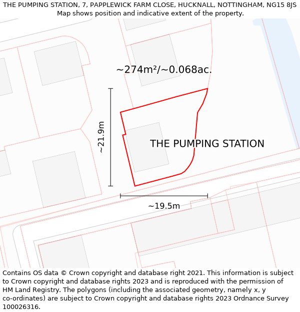 THE PUMPING STATION, 7, PAPPLEWICK FARM CLOSE, HUCKNALL, NOTTINGHAM, NG15 8JS: Plot and title map