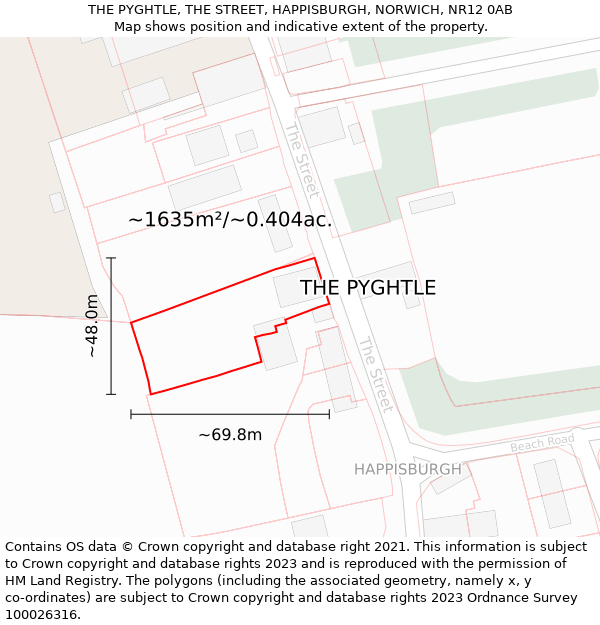 THE PYGHTLE, THE STREET, HAPPISBURGH, NORWICH, NR12 0AB: Plot and title map