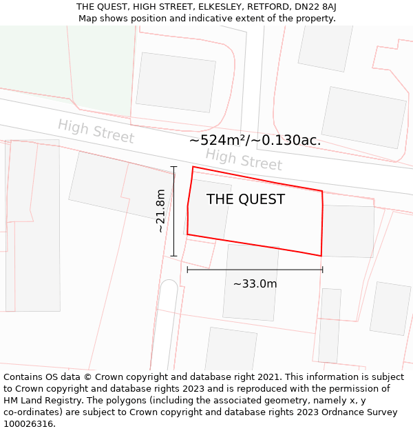 THE QUEST, HIGH STREET, ELKESLEY, RETFORD, DN22 8AJ: Plot and title map