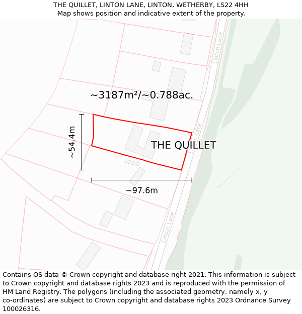 THE QUILLET, LINTON LANE, LINTON, WETHERBY, LS22 4HH: Plot and title map