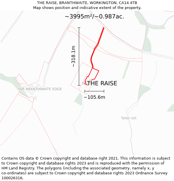 THE RAISE, BRANTHWAITE, WORKINGTON, CA14 4TB: Plot and title map