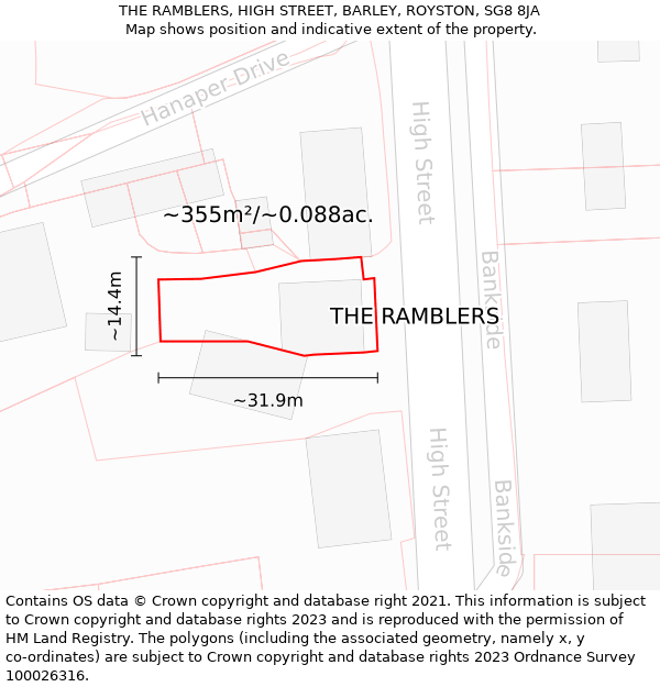 THE RAMBLERS, HIGH STREET, BARLEY, ROYSTON, SG8 8JA: Plot and title map