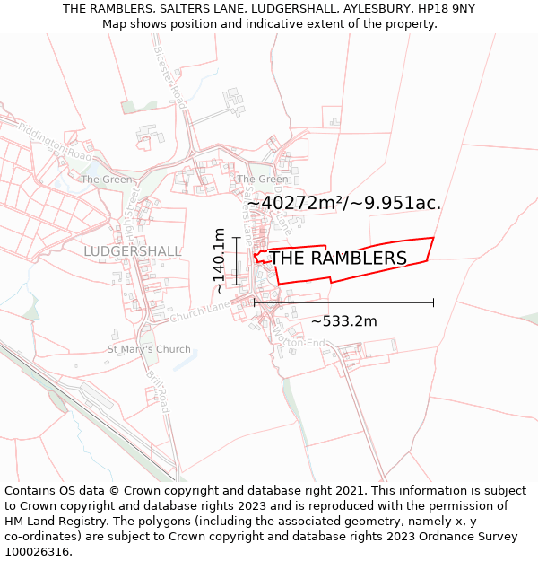 THE RAMBLERS, SALTERS LANE, LUDGERSHALL, AYLESBURY, HP18 9NY: Plot and title map