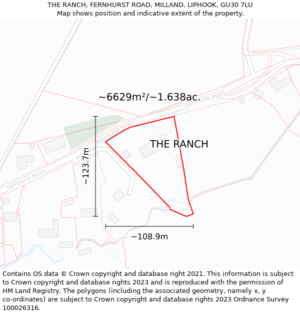 THE RANCH, FERNHURST ROAD, MILLAND, LIPHOOK, GU30 7LU: Plot and title map