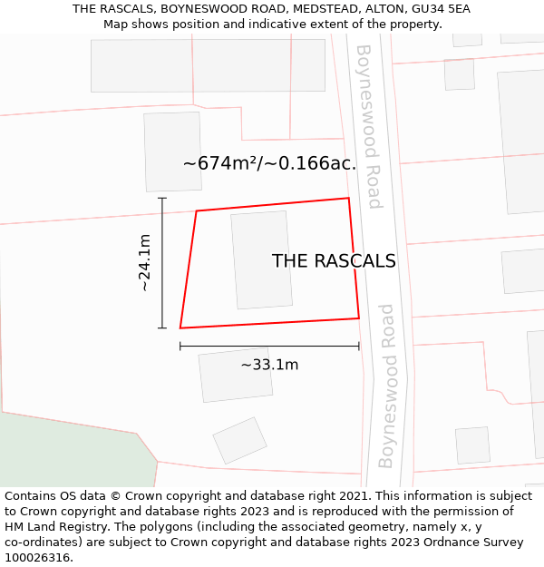 THE RASCALS, BOYNESWOOD ROAD, MEDSTEAD, ALTON, GU34 5EA: Plot and title map
