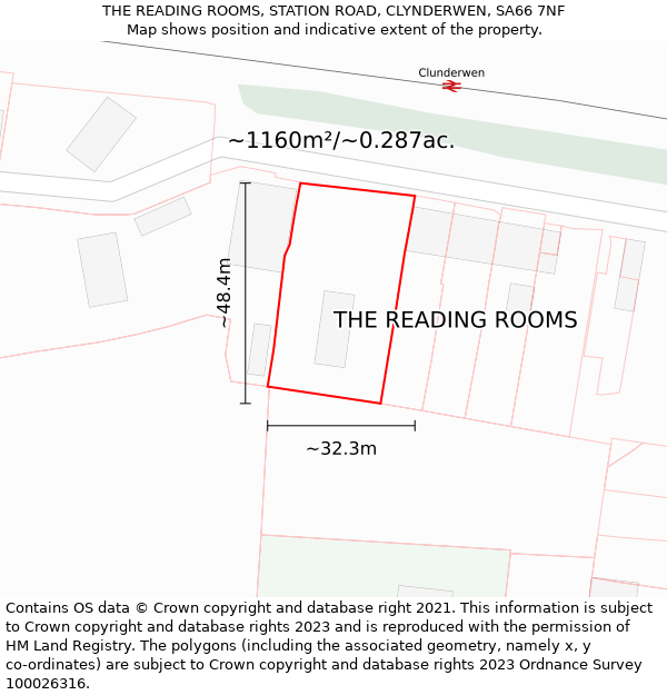 THE READING ROOMS, STATION ROAD, CLYNDERWEN, SA66 7NF: Plot and title map