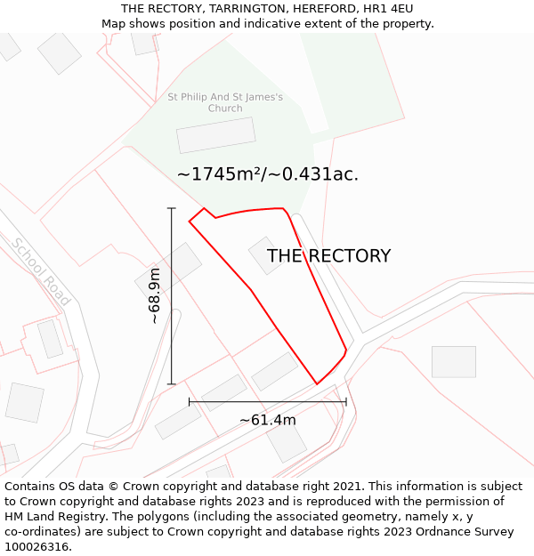 THE RECTORY, TARRINGTON, HEREFORD, HR1 4EU: Plot and title map