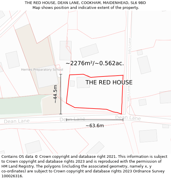 THE RED HOUSE, DEAN LANE, COOKHAM, MAIDENHEAD, SL6 9BD: Plot and title map