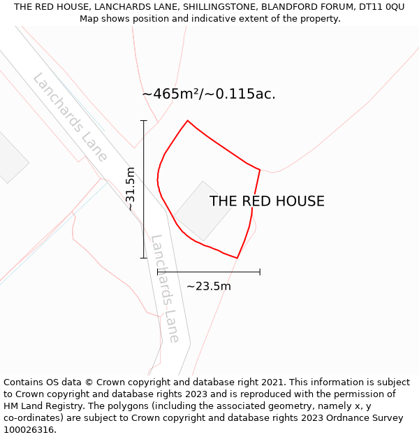 THE RED HOUSE, LANCHARDS LANE, SHILLINGSTONE, BLANDFORD FORUM, DT11 0QU: Plot and title map