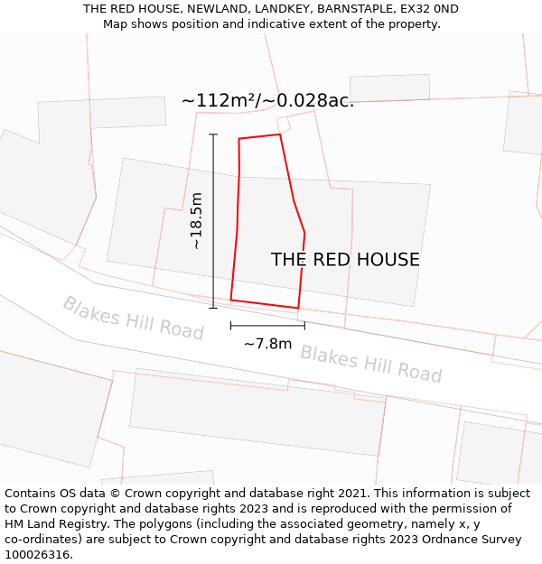 THE RED HOUSE, NEWLAND, LANDKEY, BARNSTAPLE, EX32 0ND: Plot and title map