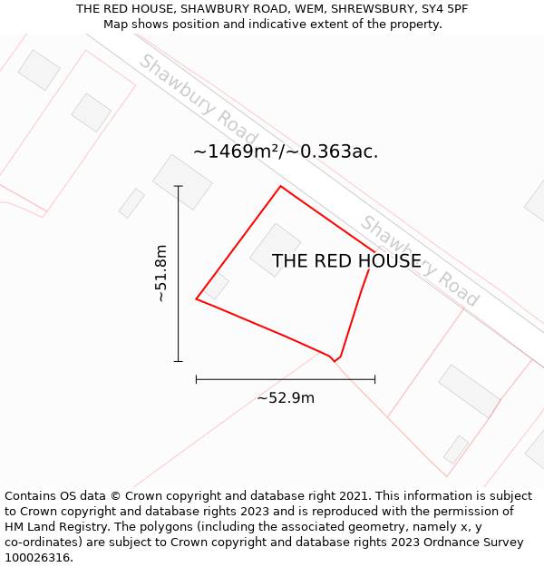 THE RED HOUSE, SHAWBURY ROAD, WEM, SHREWSBURY, SY4 5PF: Plot and title map