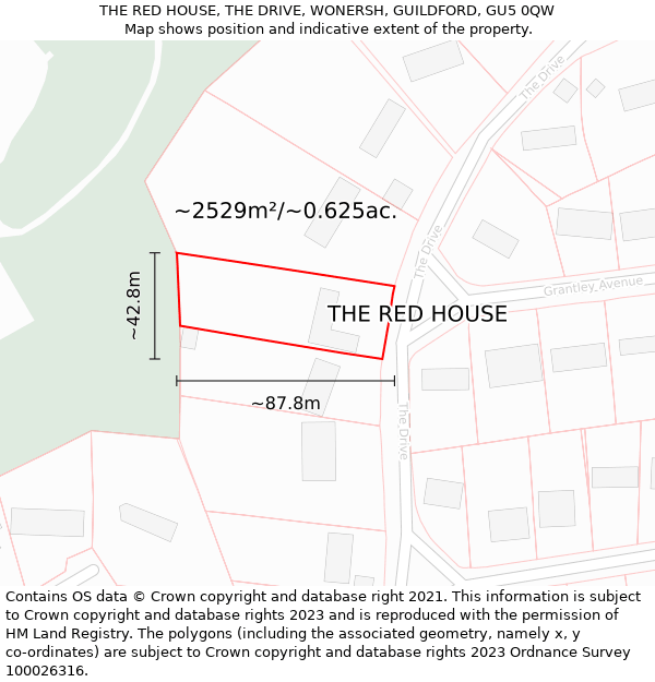 THE RED HOUSE, THE DRIVE, WONERSH, GUILDFORD, GU5 0QW: Plot and title map