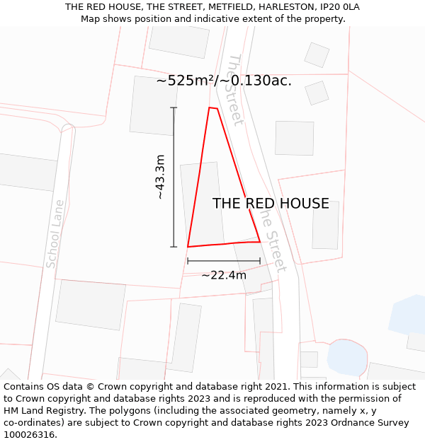 THE RED HOUSE, THE STREET, METFIELD, HARLESTON, IP20 0LA: Plot and title map