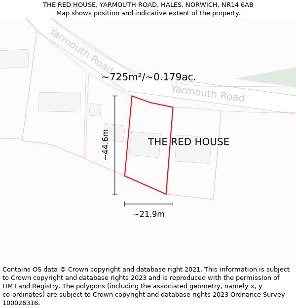 THE RED HOUSE, YARMOUTH ROAD, HALES, NORWICH, NR14 6AB: Plot and title map