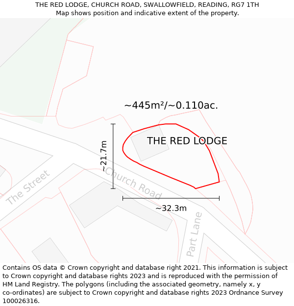 THE RED LODGE, CHURCH ROAD, SWALLOWFIELD, READING, RG7 1TH: Plot and title map