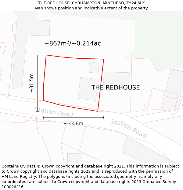 THE REDHOUSE, CARHAMPTON, MINEHEAD, TA24 6LX: Plot and title map