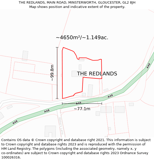 THE REDLANDS, MAIN ROAD, MINSTERWORTH, GLOUCESTER, GL2 8JH: Plot and title map