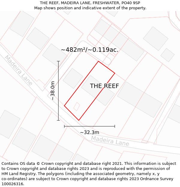 THE REEF, MADEIRA LANE, FRESHWATER, PO40 9SP: Plot and title map
