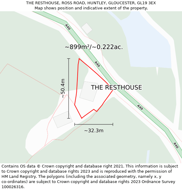 THE RESTHOUSE, ROSS ROAD, HUNTLEY, GLOUCESTER, GL19 3EX: Plot and title map