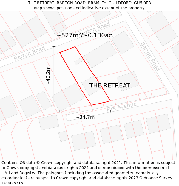 THE RETREAT, BARTON ROAD, BRAMLEY, GUILDFORD, GU5 0EB: Plot and title map